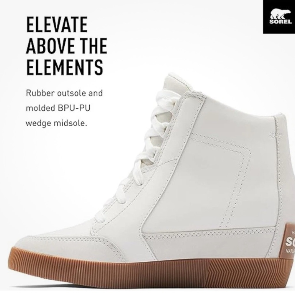 NIB Sorel 9.5 Women's Out N About Hidden Wedge Cream High-Top Sneakers
